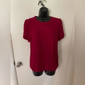 Ann Taylor sweater shirt sleeve red pink blouse with bow size medium